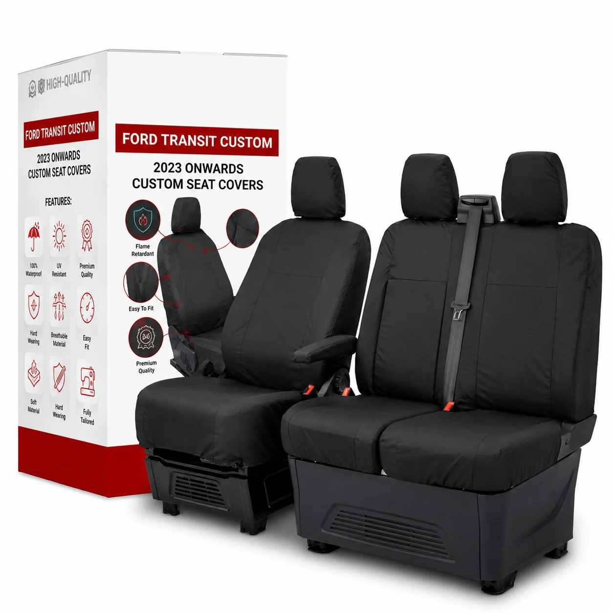 Ford Transit Custom Front 1+2 Tailored Waterproof Seat Covers – Black